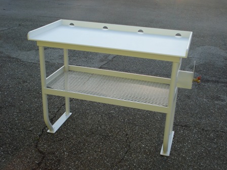 custom fish cleaning table - 4 legged fish cleaning table with hose holder and shelf