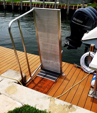 aluminum boatlift boarding ramp in up position