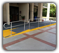 aluminum railings at a hotel entrance
